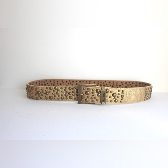 XL Genuine Leather Belt Metallic Gold with Brass Studs Studded Mudd - Picture 3 of 8